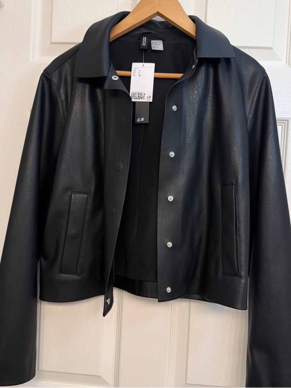 H&M Black Faux Leather Snap-Front Jacket